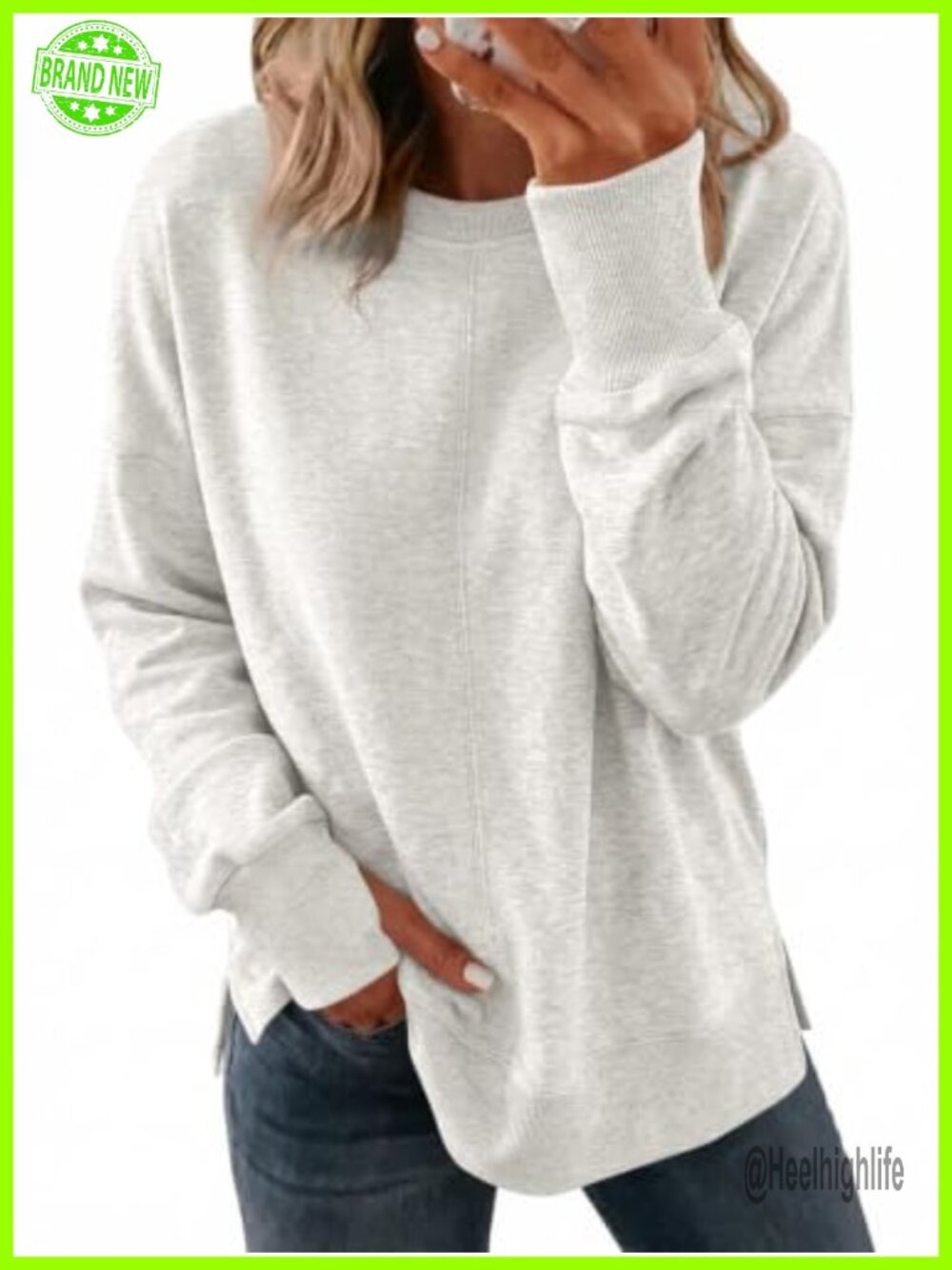 Oversized Fleece Crewneck Sweatshirt Thumb Hole Loose Fit Pullover